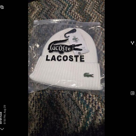 Lacoste White Beanie Hat - Picture 1 of 2